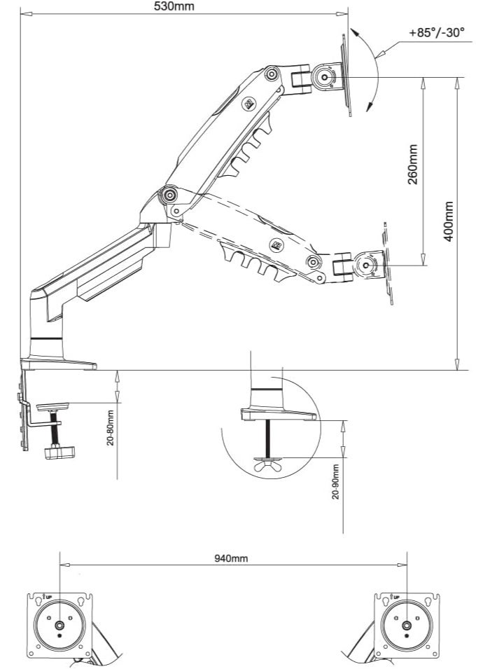 ان بي حامل لاب توب احترافي هيدروليك بمبرد مدمج - ذراع متحرك مع صينية تبريد بإضاءة مميزة - تصميم مريح موفر للمساحة ومثالي للجيمرز وأصحاب الأعمال - Image 5